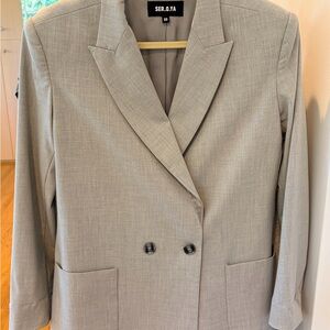 SER.O.YA Women's Light Gray Double Breasted Blazer